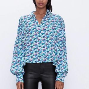 NWT Zara floral puff balloon sleeve blouse sz XXL